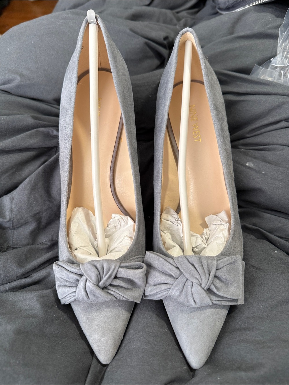 Nine West Gray Suede Pointed-Toe Knot Pump